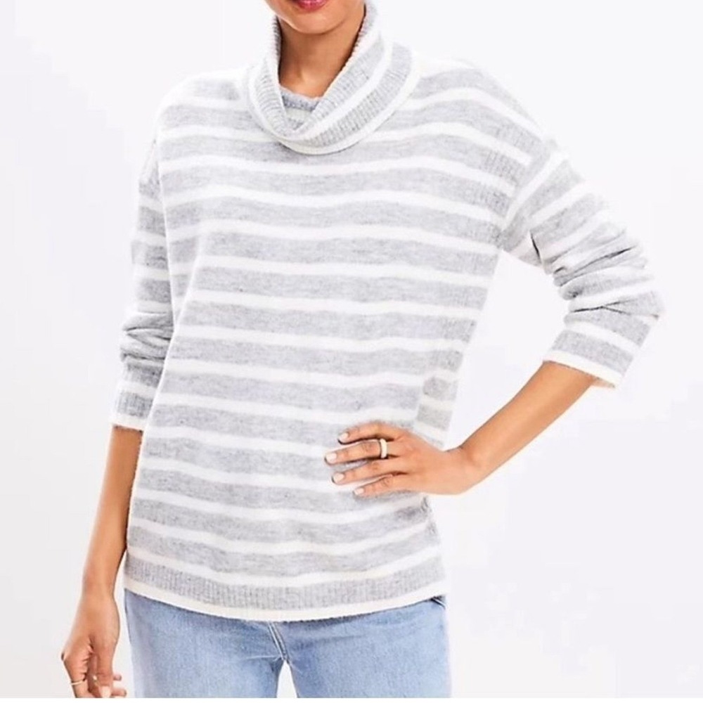 Loft Nautical Preppy Cottagecore Striped Cowl Neck Sweater Long Sleeve Knit - Picture 9 of 9